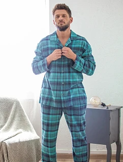 Pyžamo Key MNS 048 B26 s dlhými rukávmi, veľkosti M–2XL, zapínacie
