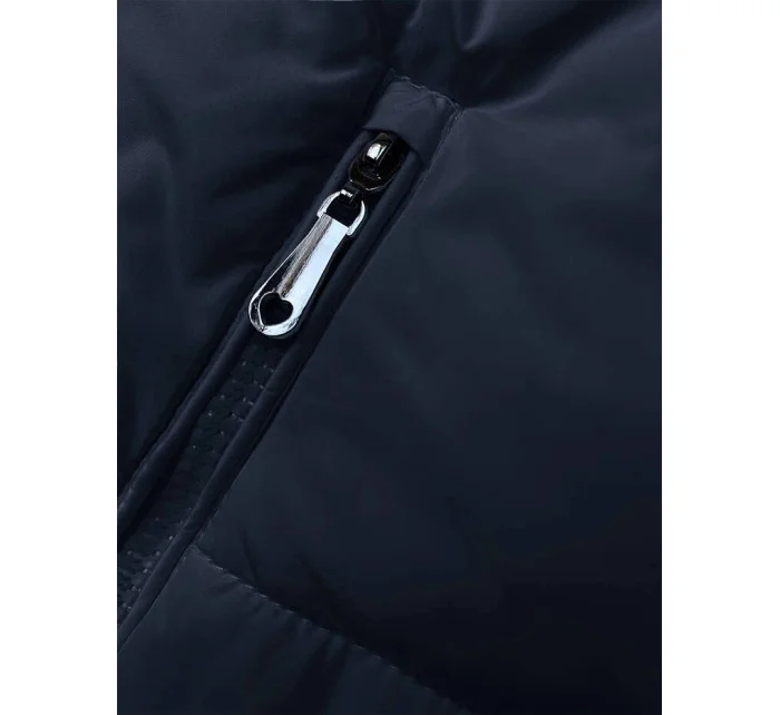 Tmavomodrá krátka dámska páperová vesta so stojačikom (16M9092-215)