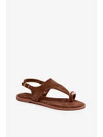 Dámské sandály Ploché S Zlatým Detalem Eko Semiš Hnědé Jelviane