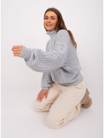 Šedý dámsky oversize sveter s rolákom
