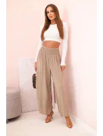 Dámske viskózové nohavice s elastickým pásom camel