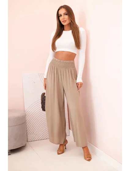 Dámske viskózové nohavice s elastickým pásom camel