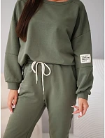 Dámská bavlněná souprava s mikinou a jogger kalhotami khaki