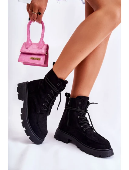 Dámské semišové kozačky zavazované Černá model 21593395 - Boto