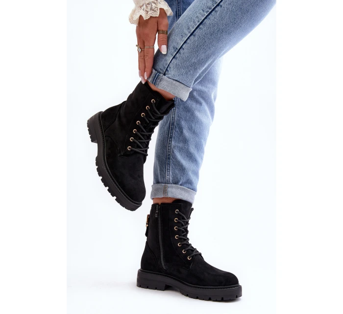 Damskie Botki Workery Na Suwak Czarne Ninsuni Damskie Botki Workery Na Suwak Czarne Ninsuni