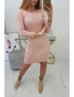 Šaty s ozdobnými gombíkmi tmavo púdrovo ružové