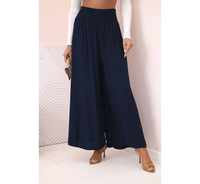 Dámské viskózové kalhoty s elastickým pasem námořnická modř