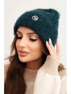 Dámska pletená čiapka z viskózy s ozdobným kovovým gombíkom more