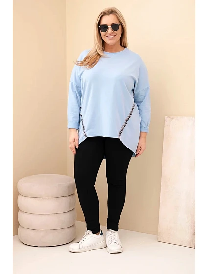 Dámská košile Plus Size bavlněná s model 21837242 rukávem a leopardím pruhem modrá - K-Fashion