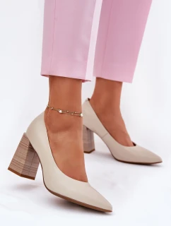 Skórzane Czółenka Na Słupku Beżowe Gregosa