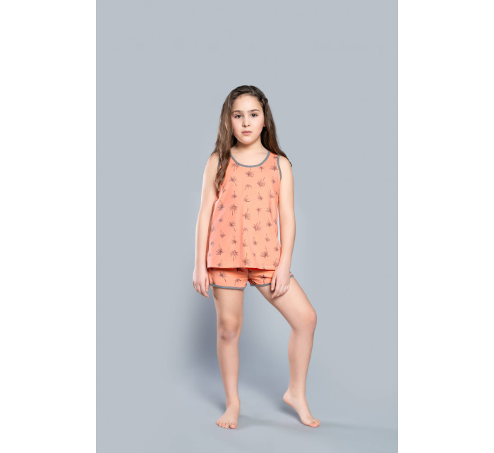 Dievčenské pyžamo Madeira so širokými ramenami, krátke nohavice - marhuľová potlač