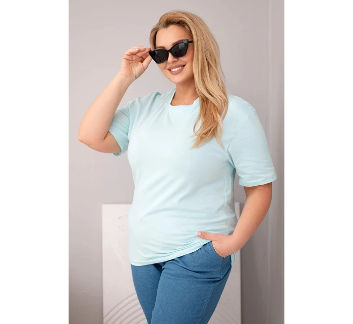 Dámská bavlněná halenka Plus Size s krátkým rukávem basic mátová