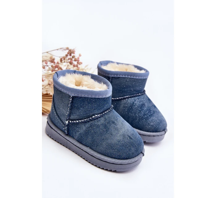 Dziecięce Śniegowce Botki Z Brokatem Niebieskie Sulinne Dziecięce Śniegowce Botki Z Brokatem Niebieskie Sulinne