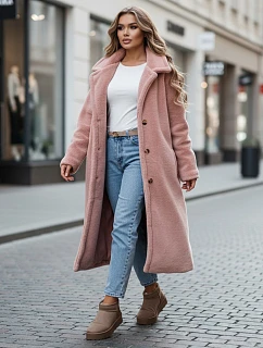 Dámský zimní kabát chlupáč dlouhý NY0751z růžový - FashionStreet