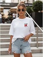 Dámske tričko oversize s nápisom, bavlnené, biele, FashionStreet NX9508RY