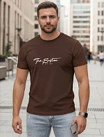 Pánske bavlnené tričko s potlačou „The Boston“, hnedé, FashionStreet NX5129R