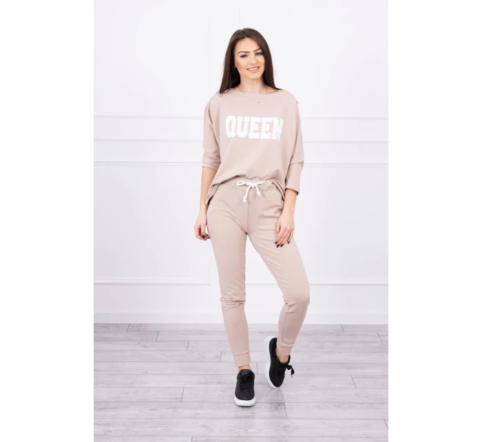 Súprava s potlačou Queen béžová