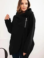 Dámska mikina s kapucňou a asymetrickým zipsom teplá čierna