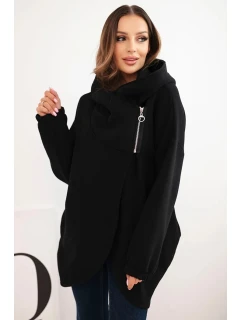 Dámská mikina s kapucí a asymetrickým zipem teplá černá