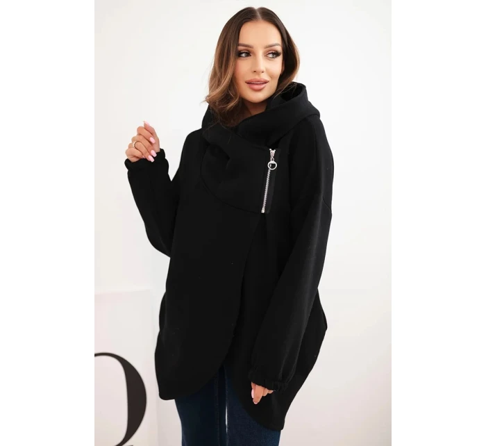 Dámská mikina s kapucí a asymetrickým zipem teplá černá