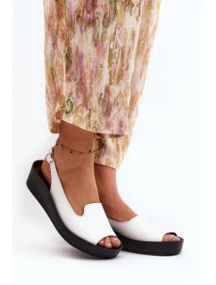 Zazoo 2893 Sandały Damskie Skórzane na Grubej Podeszwie Białe