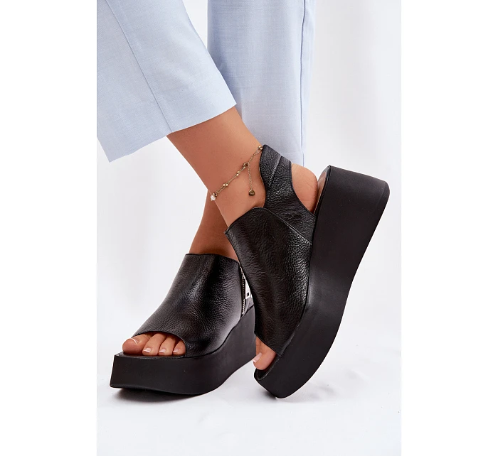 Zazoo 1792 Kožené sandály na platformě Černé Zazoo 1792 Kožené sandály na platformě Černé