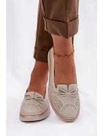 Kožené perforované polobotky na platformě LR61-7043 Béžové