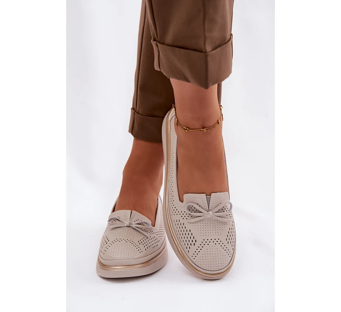 Kožené perforované polobotky na platformě LR61-7043 Béžové