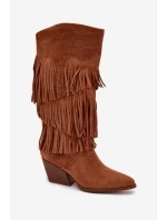 Dámske zateplené kovbojské čižmy so strapcami Brivina - camel Dámske zateplené kovbojské čižmy so strapcami Brivina - camel