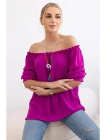 Španielska blúzka s ozdobnými rukávmi tmavo fialová