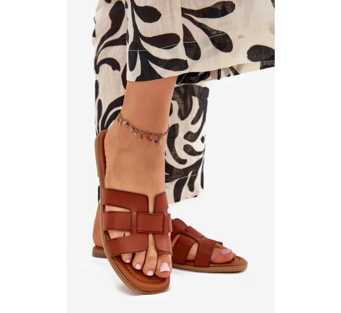 Klapki Damskie Na Płaskim Obcasie Camel Mirona Klapki Damskie Na Płaskim Obcasie Camel Mirona