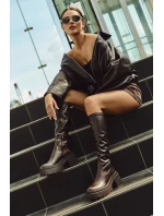 Dámské kozačky na masivním podpatku a platformě s hnědé model 21708802 - Boto