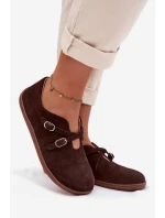 Kožené semišové dámské polobotky s pásky model 21937586 čokoládové - Zazoo