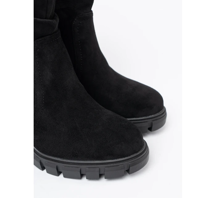 Jedinečné dámske čierne členkové topánky na širokom podpätku