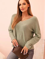 Dámsky viskózový sveter s výstrihom v tvare V svetlej khaki farby