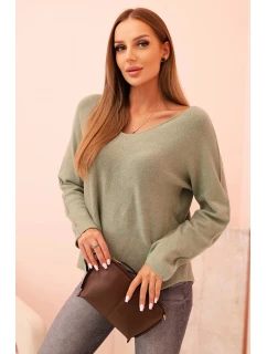 Dámsky viskózový sveter s výstrihom v tvare V svetlej khaki farby