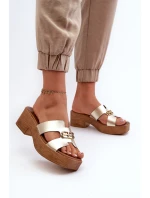 Zazoo 40412 Skórzane Eleganckie Klapki Damskie Z Ozdobą Złote