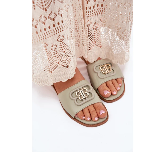 Ploché Dámské Pantofle S Ozdobným Detalem Zelené model 21699585 - Boto