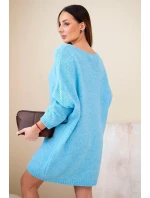 Dámske plus size pletené šaty s výstrihom do V modré