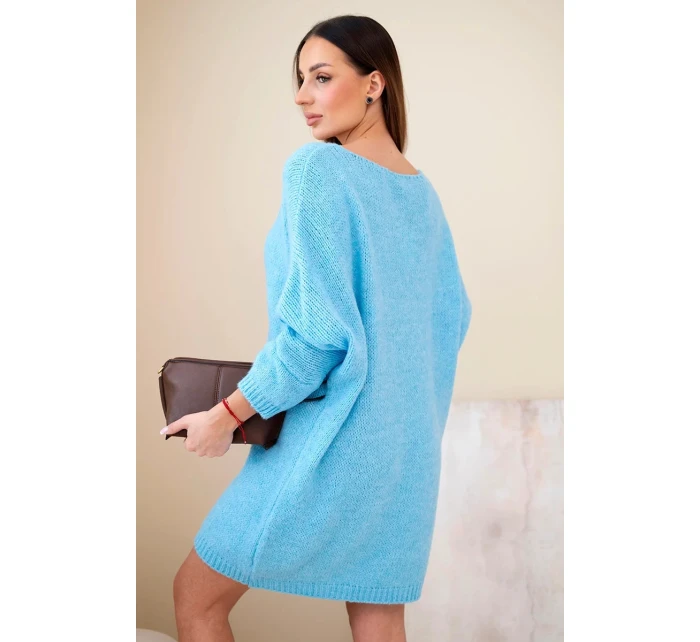 Dámske plus size pletené šaty s výstrihom do V modré