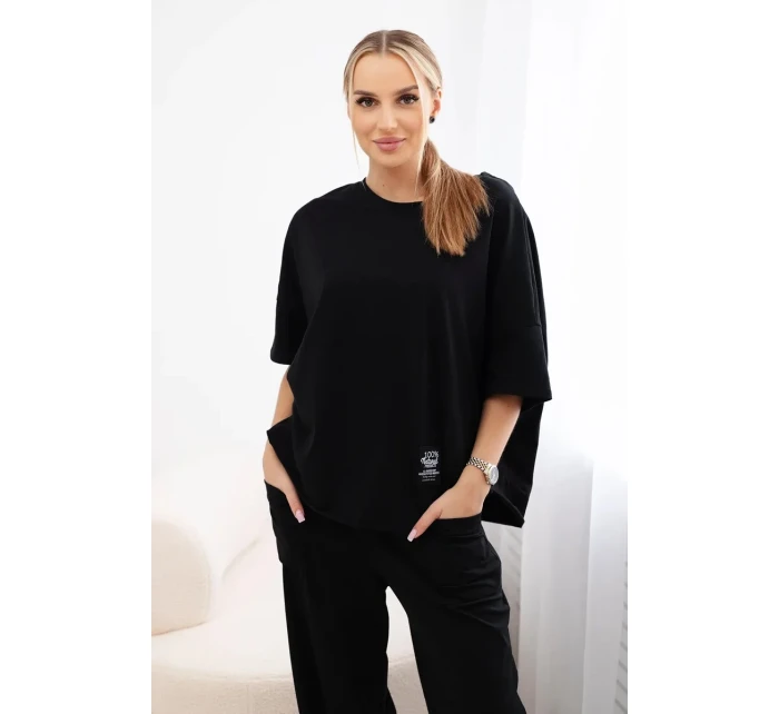 Bavlněný komplet halenka + kalhoty černý