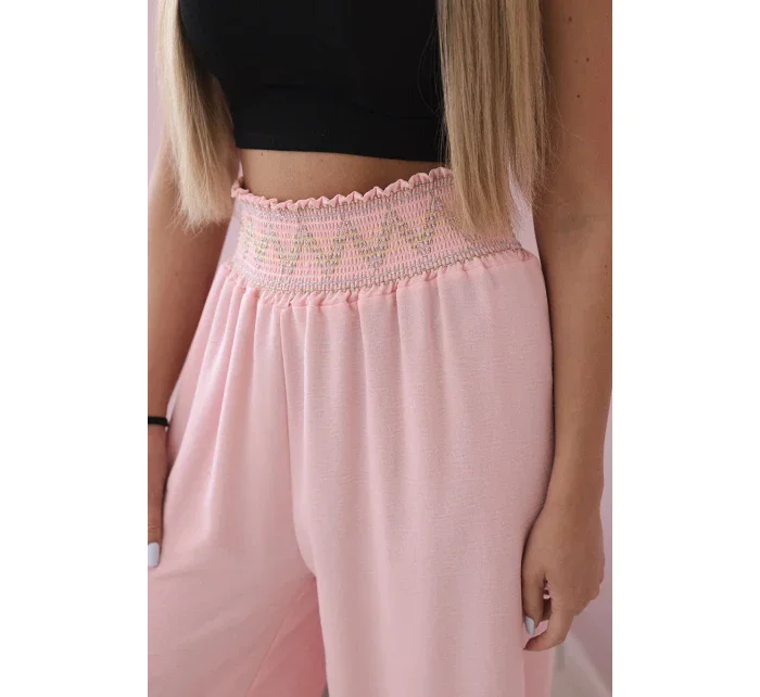 Nohavice so širokým elastickým pásom púdrovo ružové