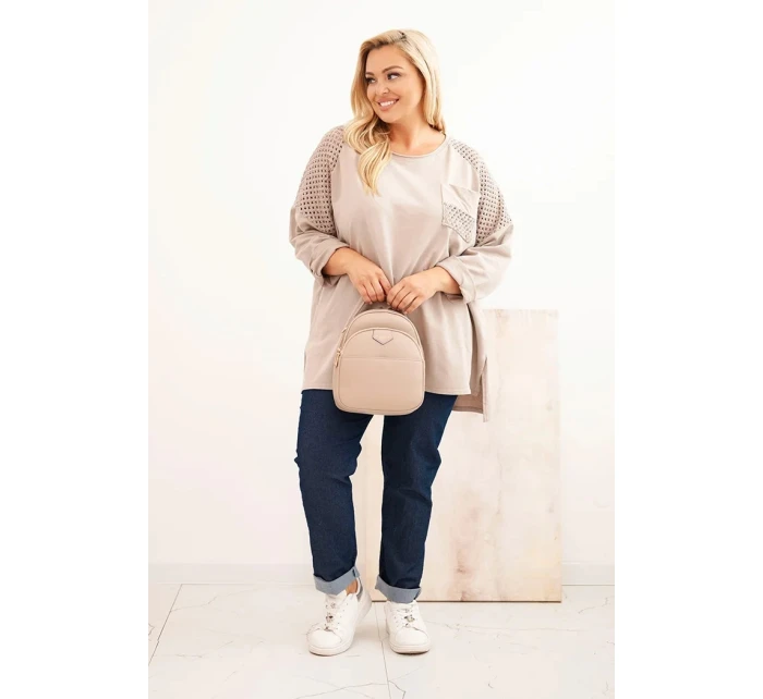 Dámská blůza Plus Size bavlněná s potiskem béžová