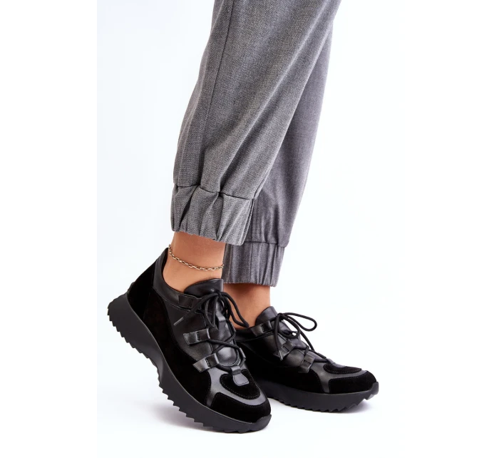 Dámské kožené sportovní boty model 21638349 černé - Zazoo