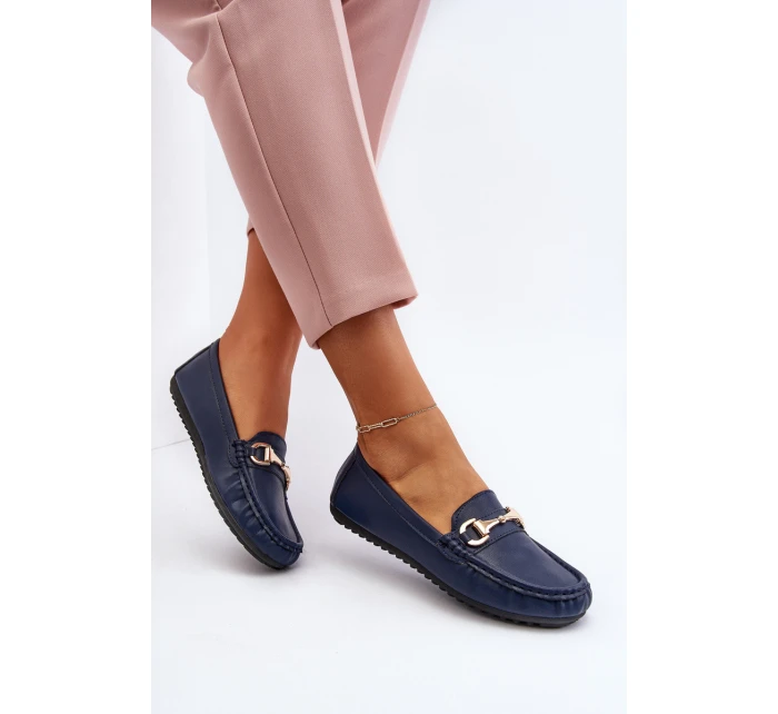 Damskie Klasyczne Mokasyny Eko Skórzane Granatowe Demese