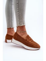 Mokasyny Damskie Na Platformie Eko Zamszowe Camel Inesqua