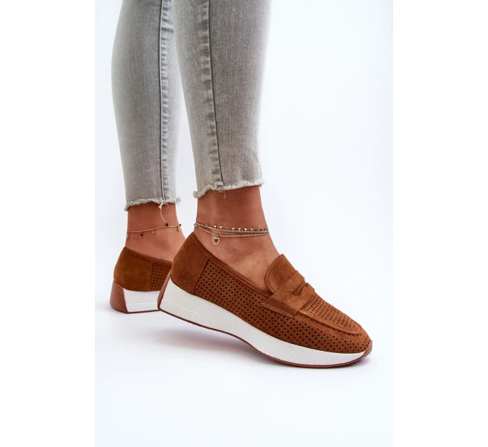 Mokasyny Damskie Na Platformie Eko Zamszowe Camel Inesqua