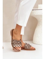 Zazoo 40381 Damskie Skórzane Klapki Na Płaskim Obcasie Taupe