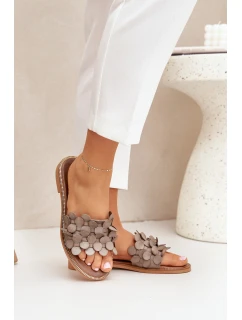 Zazoo 40381 Damskie Skórzane Klapki Na Płaskim Obcasie Taupe