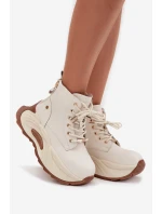 Kožené zateplené dámské kotníčkové boty na platformě model 21711743 světle béžové - Goe
